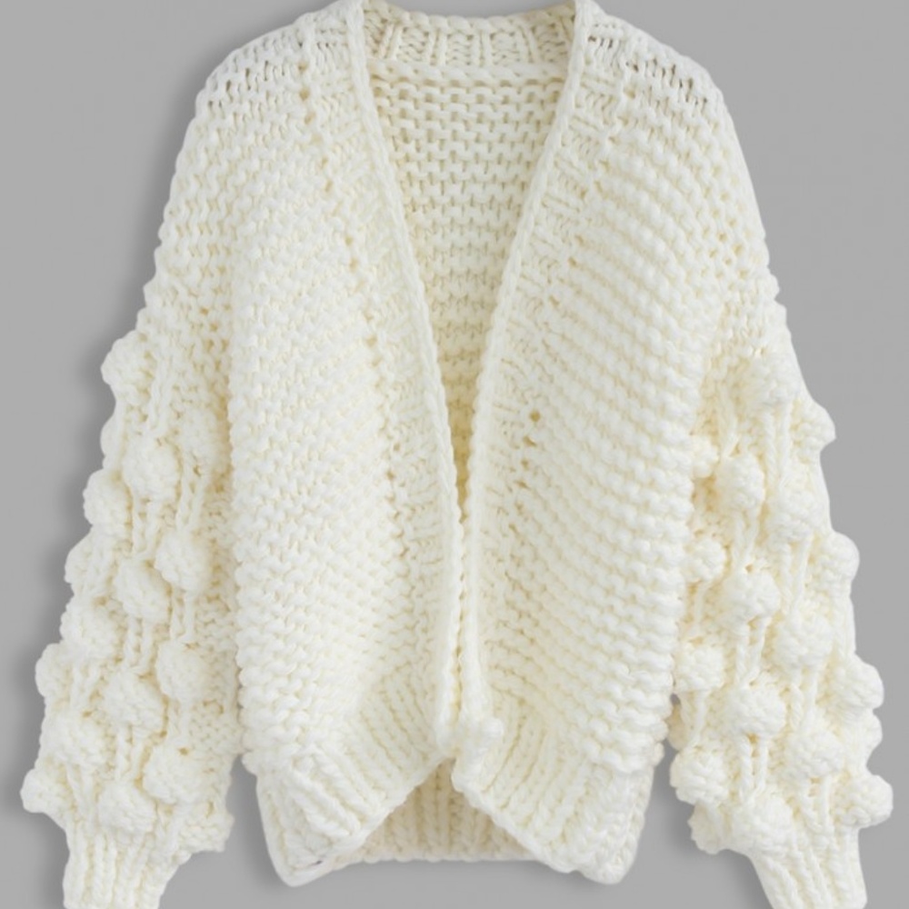Cuteness on Sleeves Chunky Cardigan in white